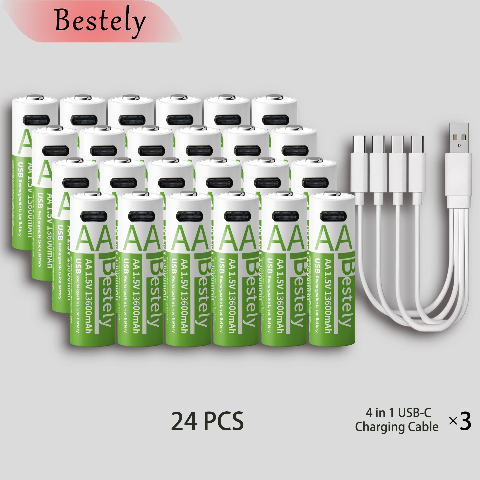 Beste 1,5 V AA 13600 mAh oplaadbare lithiumbatterij Langdurig snel opladen Li-ionbatterijen 2000 cycli met USB-C-kabels