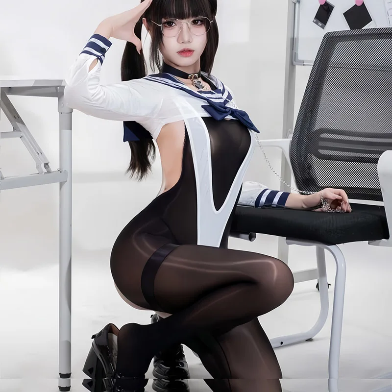 New Women's Sexy Open Crotch Lingerie Bodysuit Lady Exotic Halloween Party Cosplay Student Costumes Fliter Roleplay Bodystocings