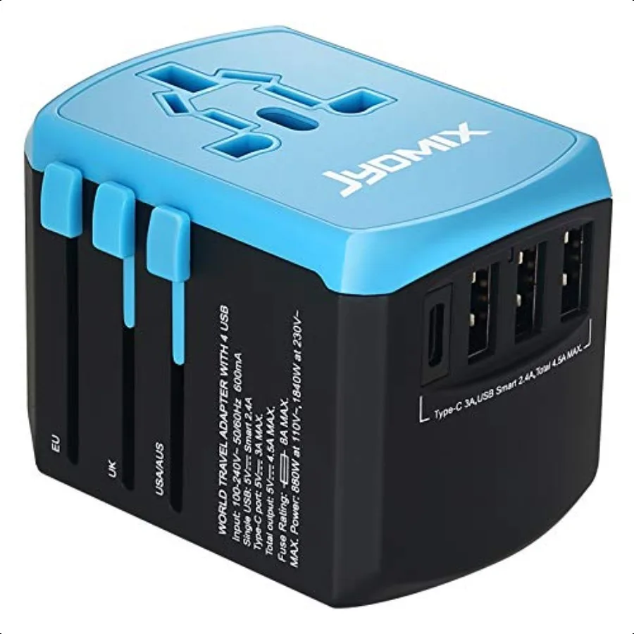 

All in One Universal USB Travel Power Adapter with 3 USB Port and TypeC International Wall Charger Worldwide AC Power Plug 8 Pi