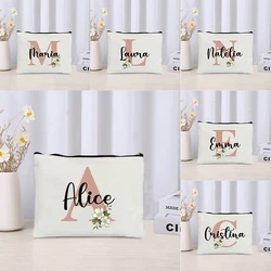 Bolsa de maquillaje con iniciales de nombre personalizadas para mujer, bolsa de aseo, bolsa de cosméticos de viaje, regalos de dama de honor de boda, monedero lateral