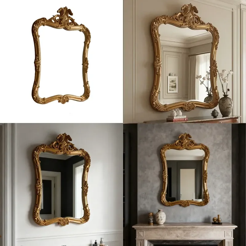 Court Style Scallop Pattern Carved Hanging Mirror French Light Luxury Soft Edge Contour Makeup Mirror Bedroom
