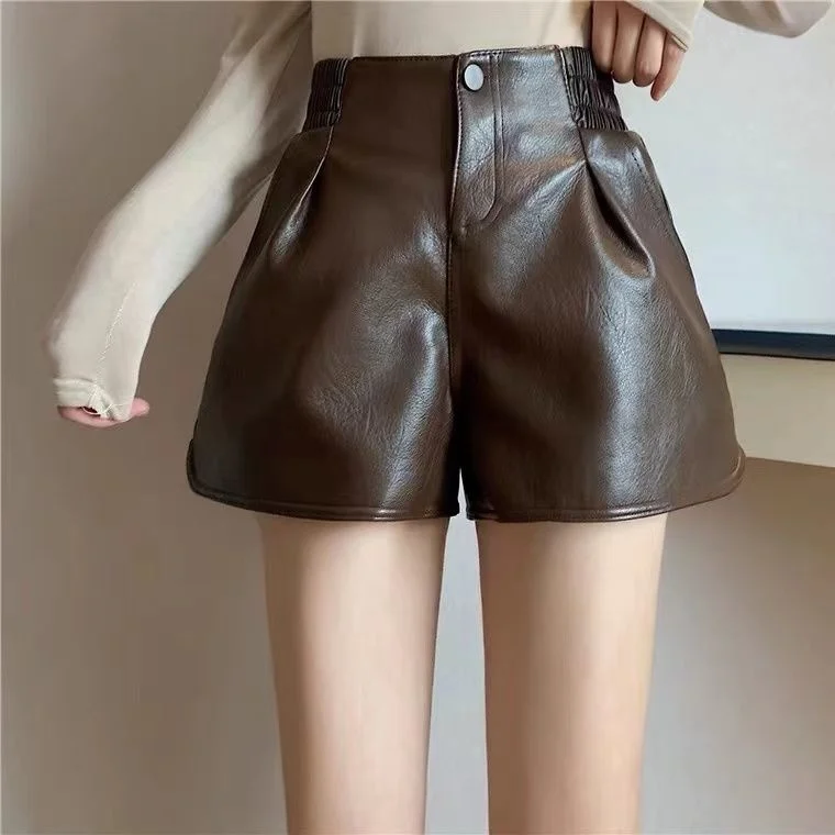 2023 Fashion Pu Loose Casual Shorts Leg Leather Pants Women Clothing Women Pants Summer Shorts