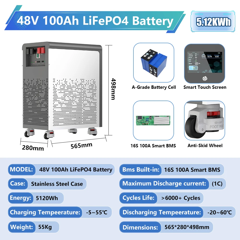 LiFePO4 48V 600Ah 30Kwh batterij 6500+ cycli Bluetooth BMS Solar AKKU 51,2V 300Ah 15Kwh 100Ah 5Kwh lithiumbatterij EU-VOORRAAD