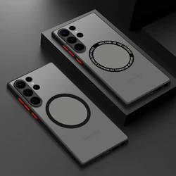 Magnetic Hard Case For Samsung Galaxy S24 Ultra S23 Ultra S22 S25 Edge Plus S21 S20 FE For Magsafe Wireless Charge Matte Cover