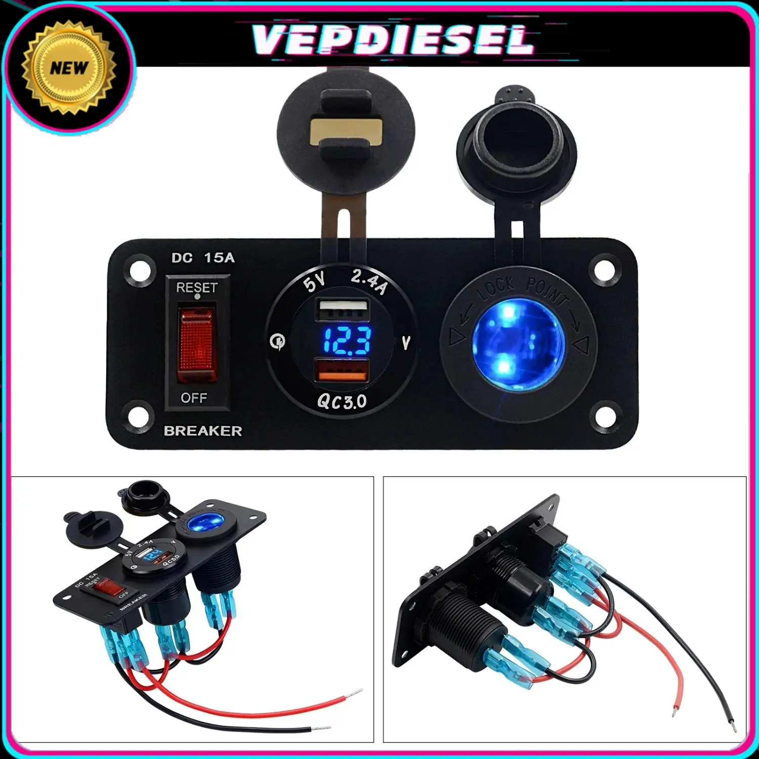 

12V Dual Fast QC3.0 Voltage Display USB Cigarette Lighter Socket Splitter Charger Power Adapter Outlet For Car Motorcycle ATV