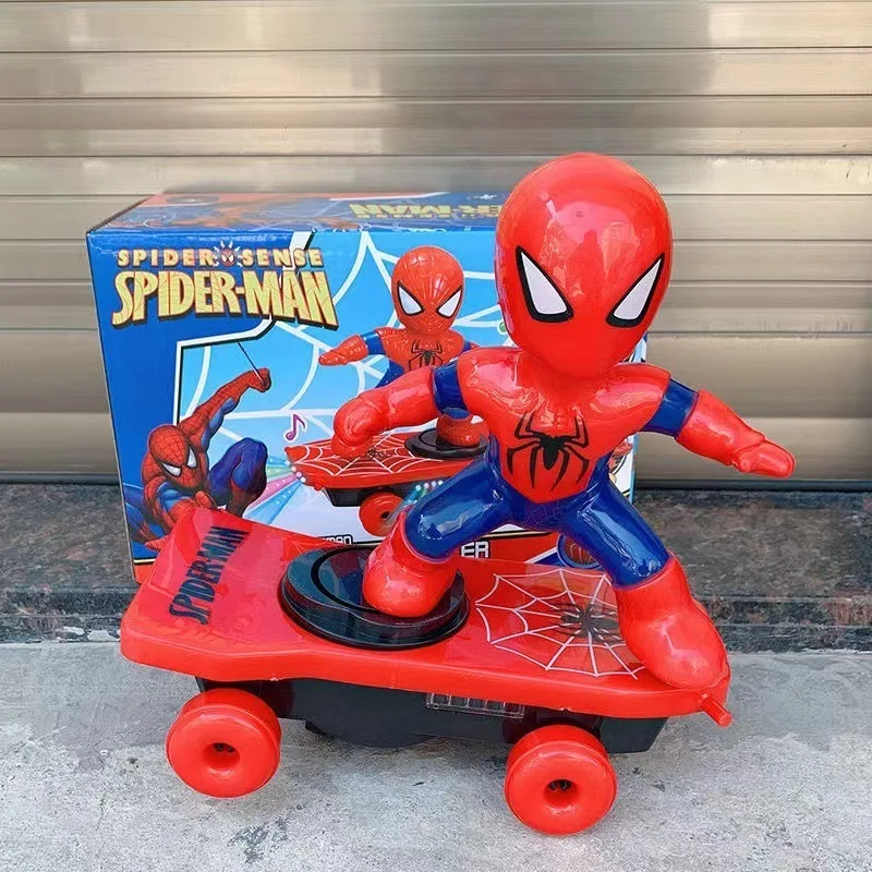 New Spiderman Automatic Flip Rotation Skateboard Acousto-optic Car Electric Music Toy Stunt Scooters Christmas Gift Children