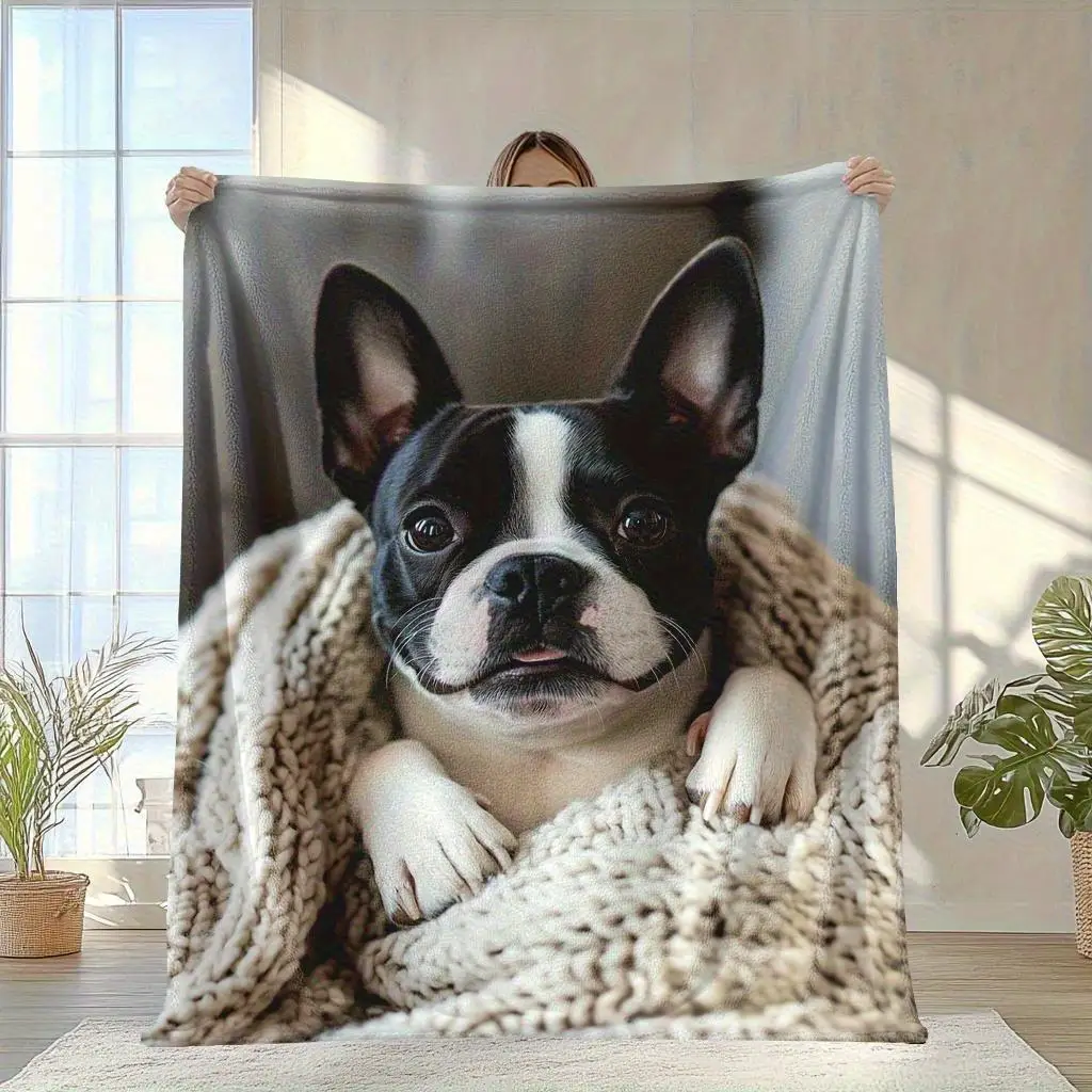 Cozy Fluffy Pet Portrait Photo Gift Blanket Throw for Dogs Cats Animals Warm Winter Xmas Holiday Decor Novelty Pet Bed Wrap