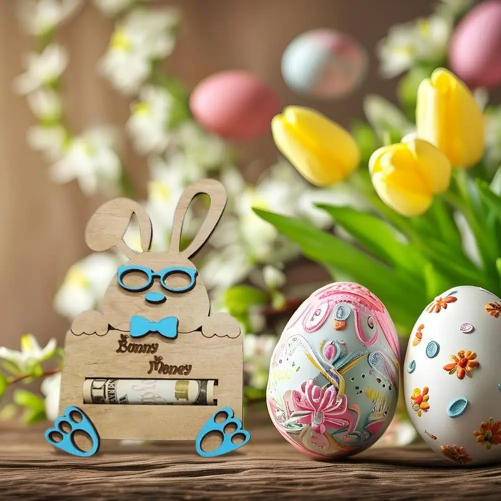 

Пасхальный держатель для денег, деревянный держатель для карт с кроликом, держатель для денег, пасхальный кролик, держатель для подарочных карт для денег, дерево, украшение для стола, центральное украшение