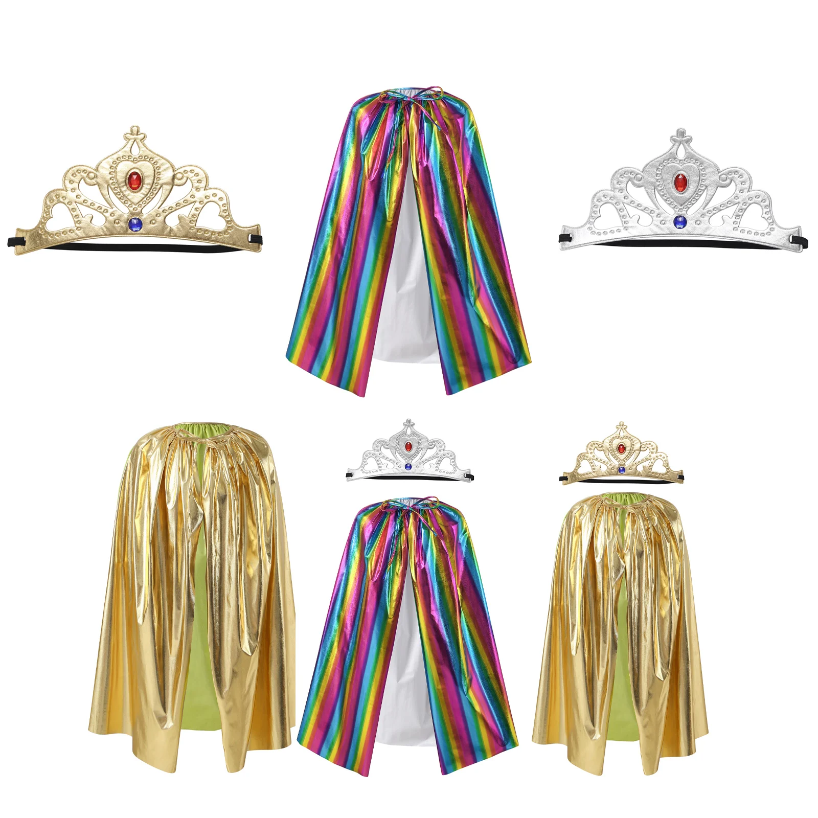 Prince Robe Cloak Kid Adult Rhinestone Crown Queen Headband with Cosplay Princess Cloak for Halloween Cosplay Stage Performance