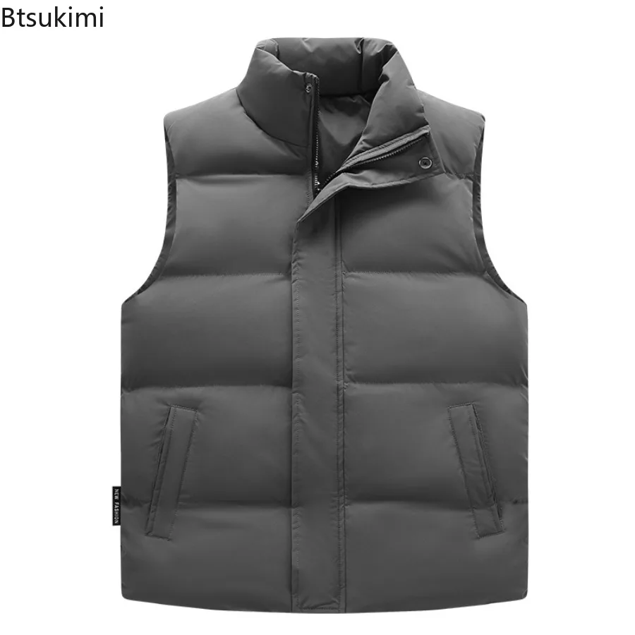2025 Winter New Down Cotton Vest for Men Solid Color Stand Collar Versatile Sleeveless Vest Cold Resistant Warm Cotton Waistcoat