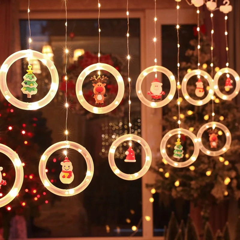 Christmas lighting decoration pendant scene, festive atmosphere, shop window , Christmas tree LED lights