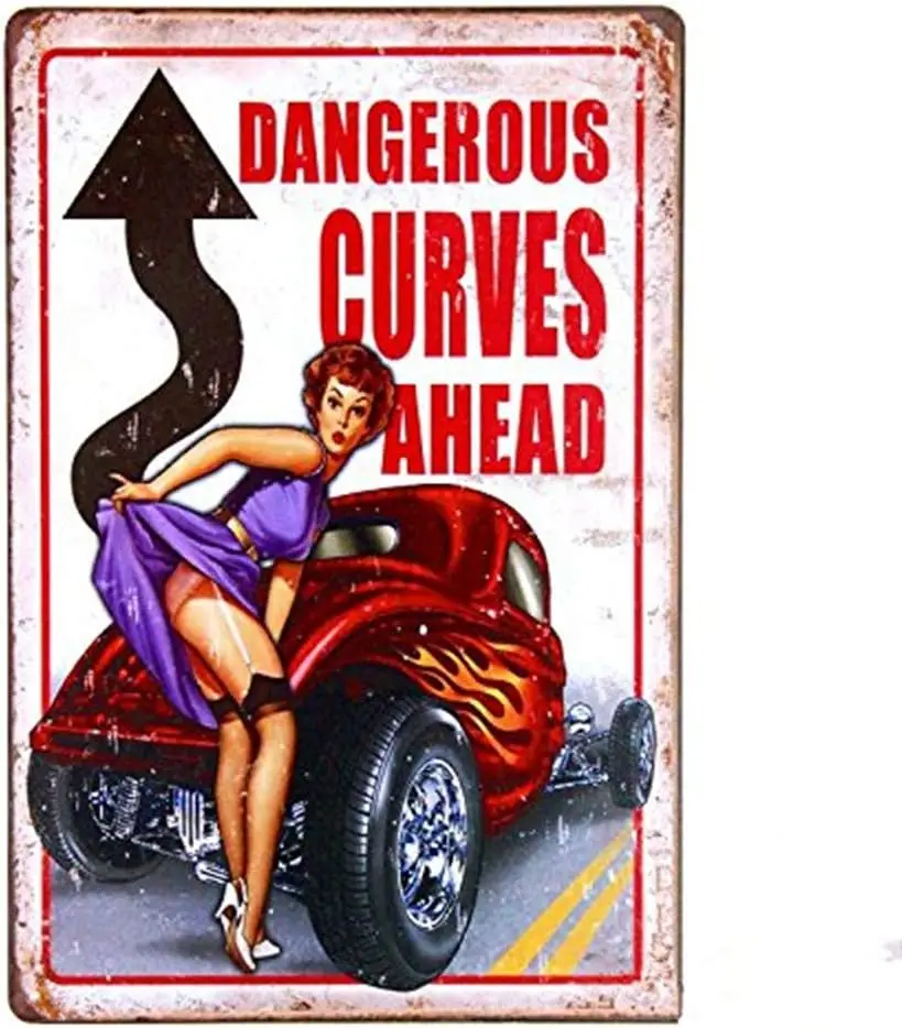WEIMEILD Dangerous Curves Legends, Blechschild Hot Rod, Männerhöhle/Man Cave (M0097)