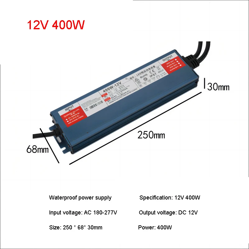 IP67 Waterproof LED Strip Tape Driver Power Adapter DC12V 24V Outdoor Power Adapter Lighting Transformers for LED Strip
