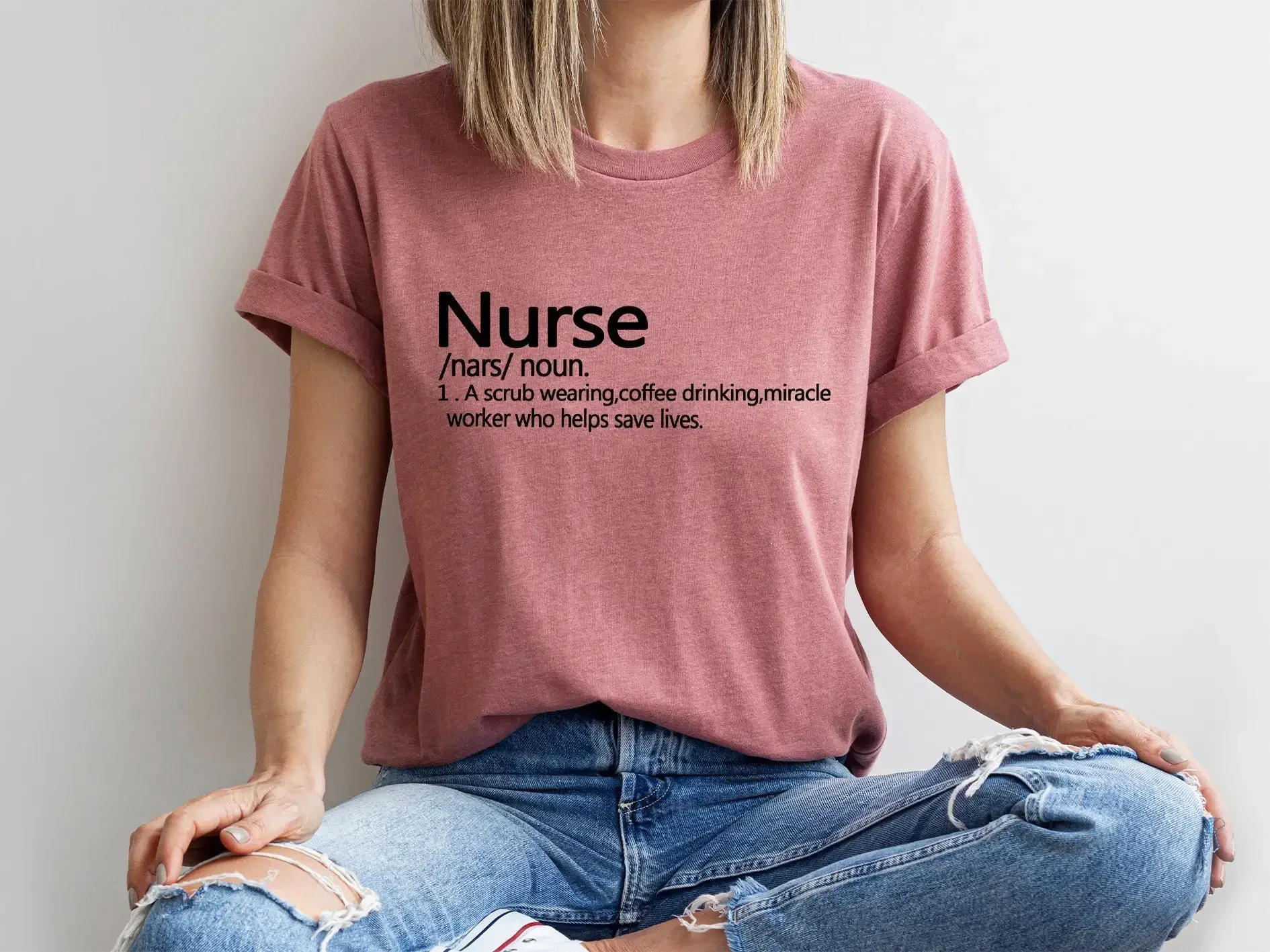 Nurse T Shirt RN Nursing a Scrub Wearing Coffee Drinking Miracle Worker Who Helps Save Lives SweaT