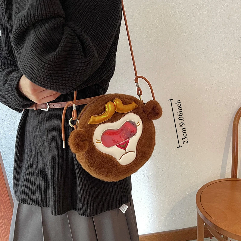 Wukong Plüsch-Umhängetasche, lässiger Reißverschluss, einfache Umhängetasche, mythischer Affenkönig, Reise in den Westen, Spiel im chinesischen Qitian-Stil