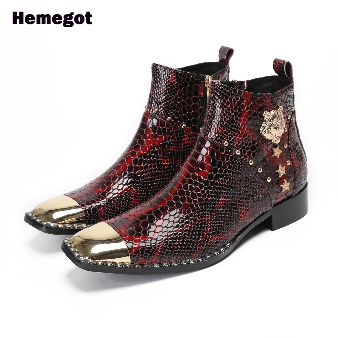 

Wine Red and Black Leather Men's Boots British Style Ankle Boots Stylish Black Shoes Side Zipper Wear-Resistant Men's Shoes