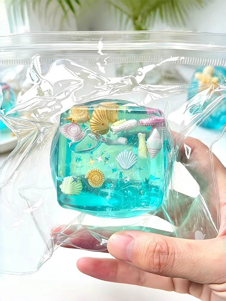 Quetschbare Ozeanmuschel-Würfel Stressbälle Quetschspielzeug Transparente Maltose-Würfel Fidget-Spielzeug für Erwachsene Sensorisches Stressabbau-Spielzeug