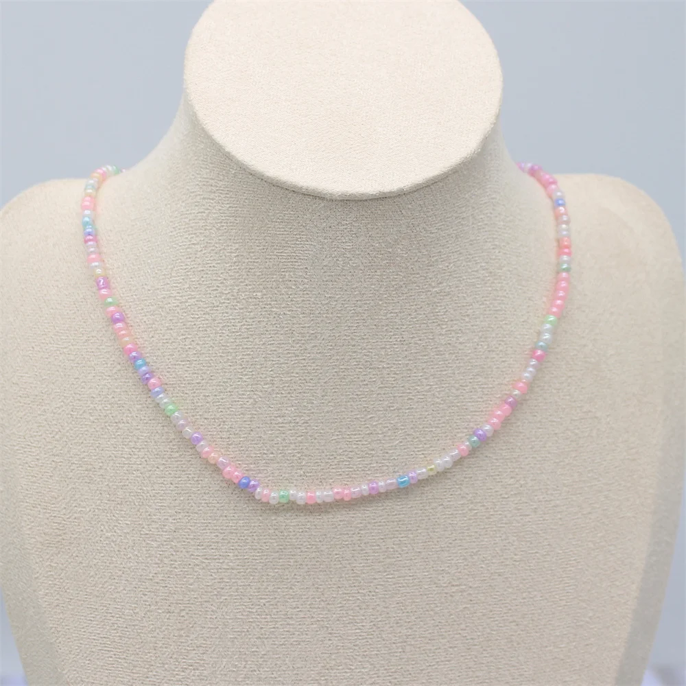 Sweet Pink Simple Beads Choker Women Colorful Strand Charm Statement Necklaces Summer Fashion Neck Jewelry Gift