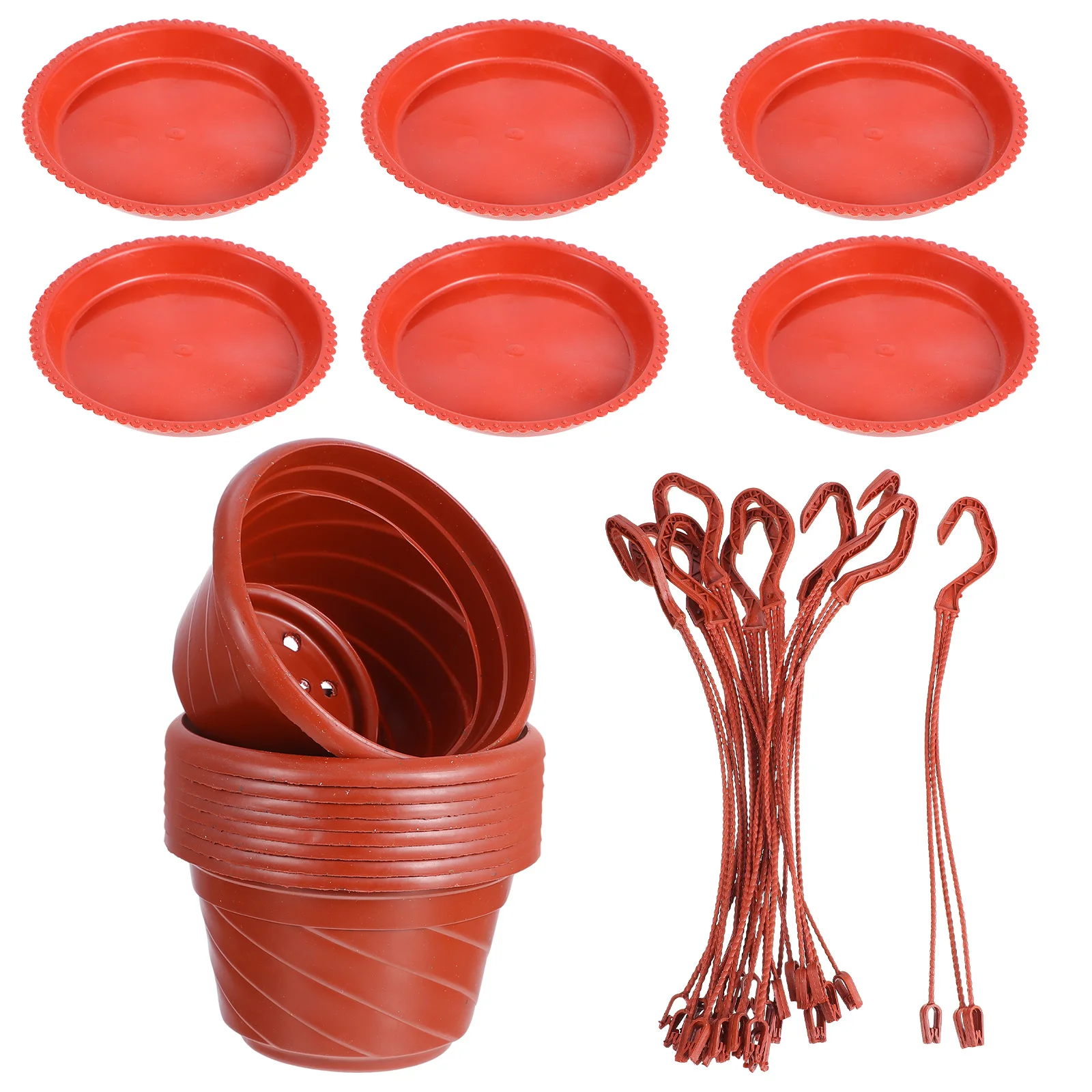 10 set Plastic Flower Pot Hanging Garden Planter For Home Office Balcony Decor Wear-Resistant Thick Plant Container Red