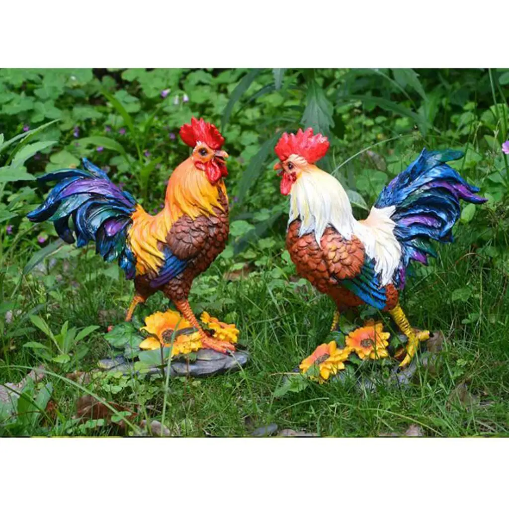 Resin Rooster Statue Realistic Animal Sculpture Garden Decoration Props Collectible Figurine for Yard