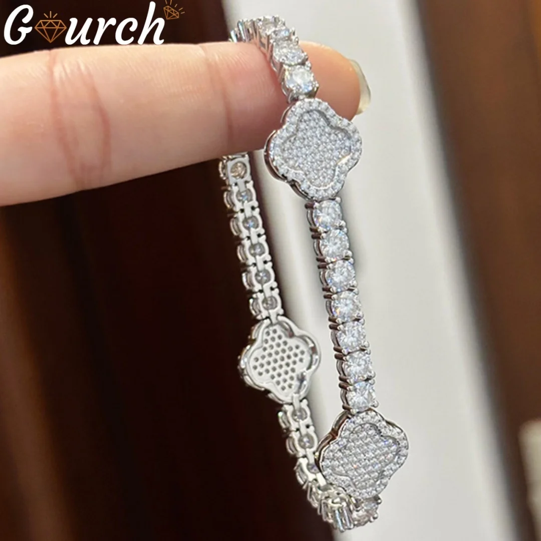 

Гурч 2 мм четыре когтя дизайн муассанитовый браслет стерлингового серебра 925 пробы полный бриллиант теннисная цепочка ювелирные изделия подарки для женщин