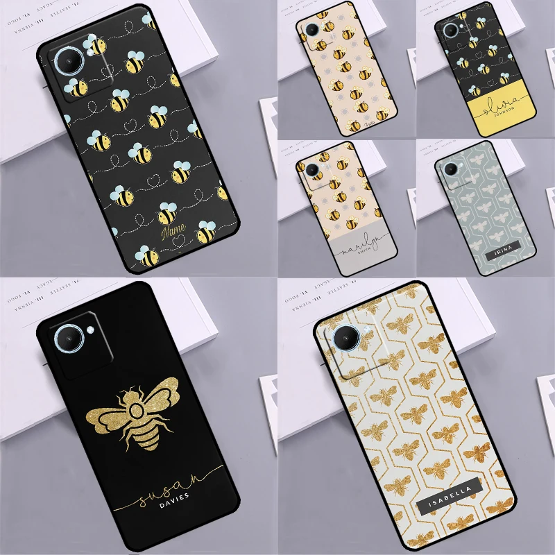 Initials Custom Bees Honey Monogram Case For Realme C53 C31 C55 C30 C33 C35 C21Y C25s C15 C11 8 9 10 11 Pro Plus GT Neo 5 3T 2T