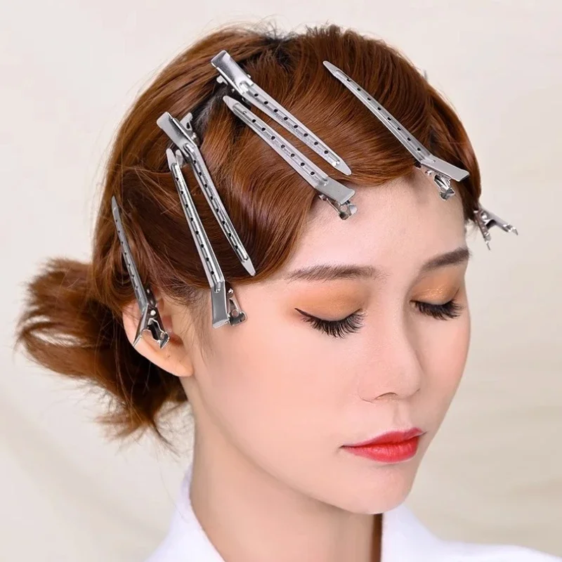 15Pcs/Lot Crocodile Leather Hairpins Duck Bill Hairpin Rust-proof Metal Hairpin with Holes for Curly Hair Styling Partition Clip