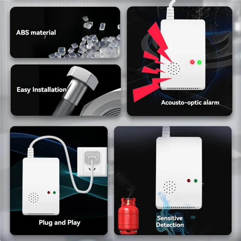 N93R 2X Gas Leak Detector Combustible Propane Methane Leak Warning EU Plug Combustible Gas Alarm Sensor For Home Security