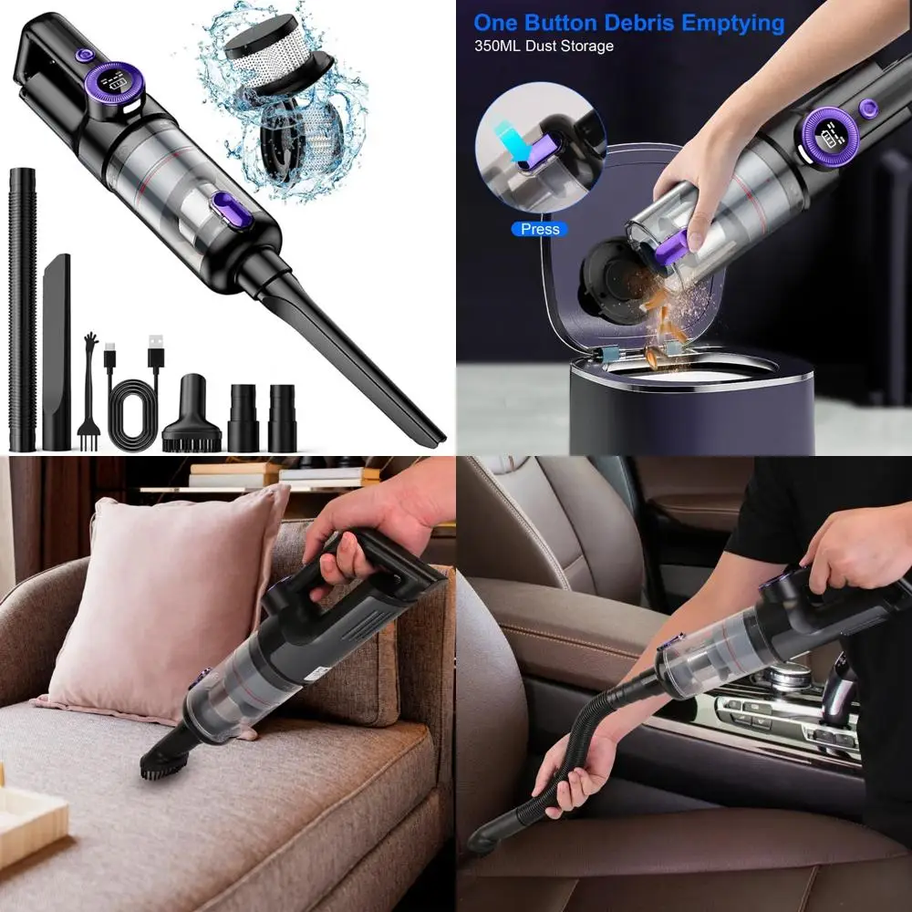 

Cordless 15000PA Handheld Vacuum Cleaner with 2 Modes, Rechargeable, 2 Washable Filters, Digital Display for Car and Home Cleani