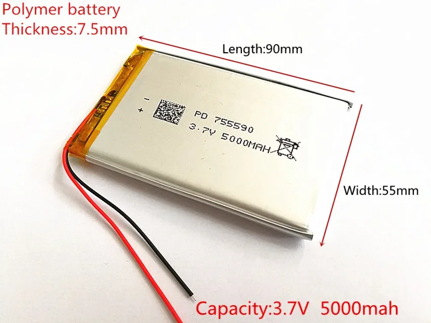 3.7V 5000mAh Lithium Polymer LiPo Rechargeable Battery cells For Mp3 Power bank  mobile phone PAD protable tablet PC 755590