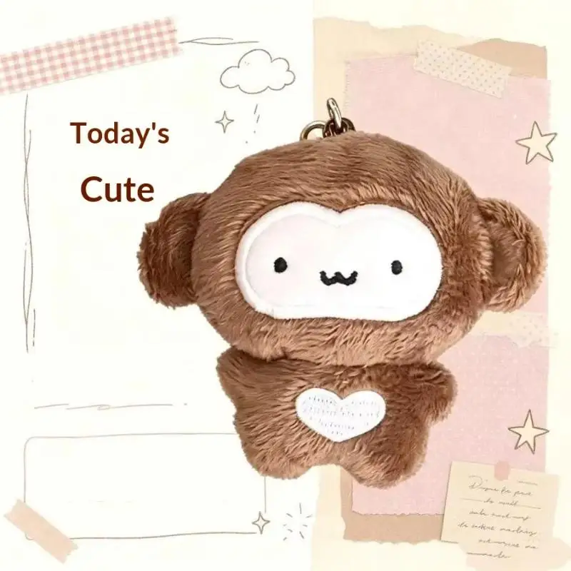 Soft Fluffy Plush Heart Monkey Keychain Creative Cartoon Pendant for Backpack Bag Key Ornament Party Small Gifts