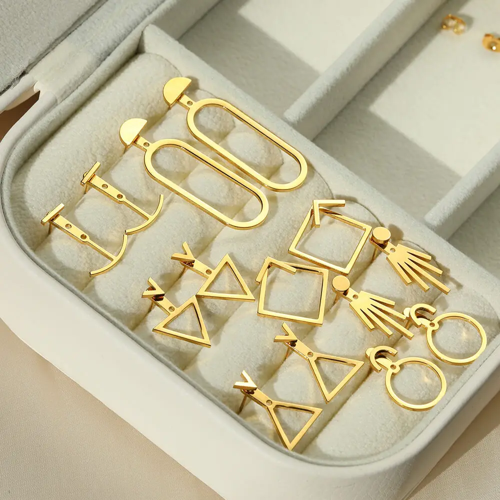 Gold Color Stainless Steel Earrings Geometric Three-Dimensional Rounded Rectangle Stud Earring For Women aretes Christmas Gifts