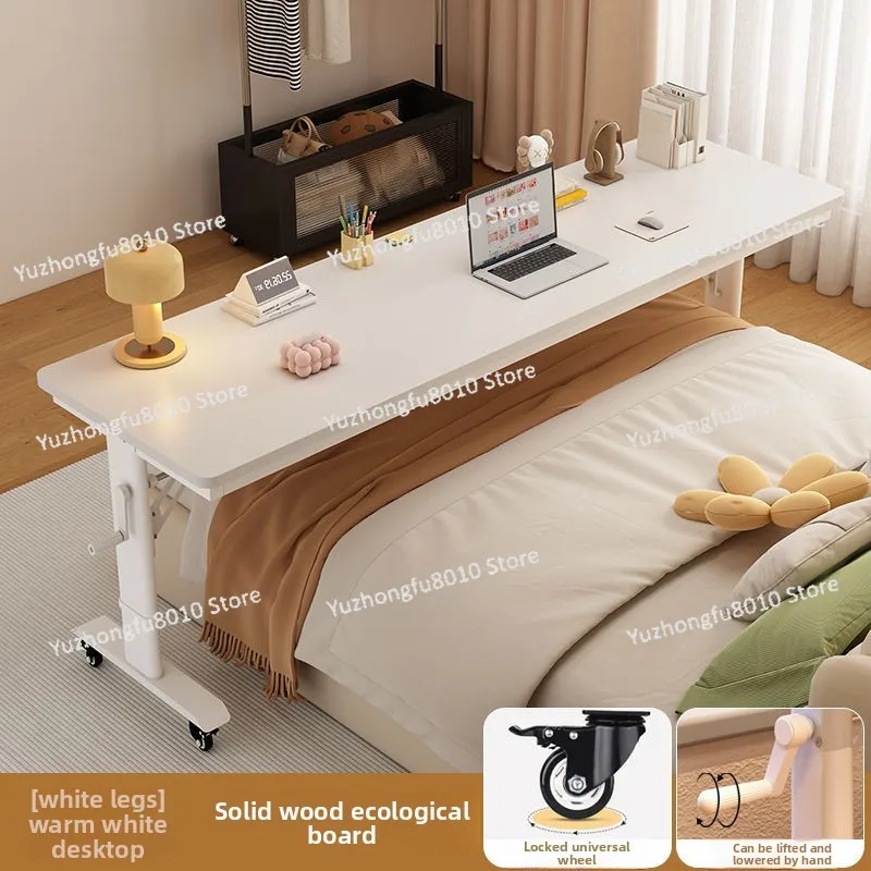 

Solid Wood Computer Desk with Lifting Feature Movable Bedside Table Cross Design Multi-Functional Furniture for Home And Bedroom
