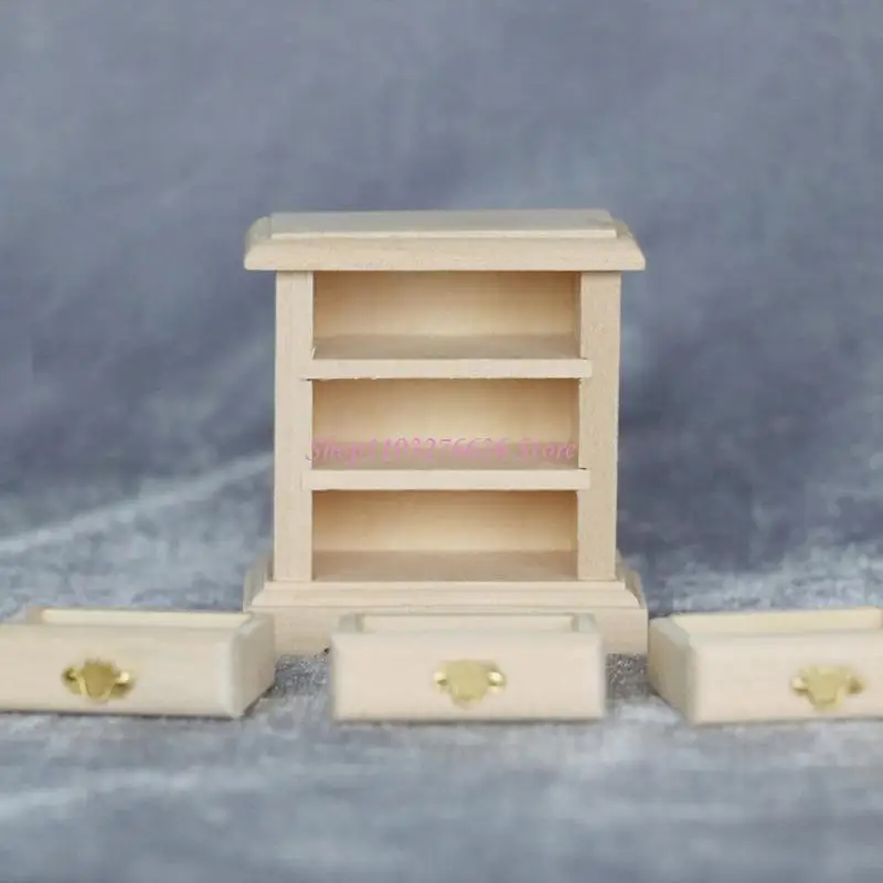 R6FD 1/12 بيوت الدمى خزانة جانبية مصنوعة يدويًا نموذج مصغر تصميم درج الأثاث
