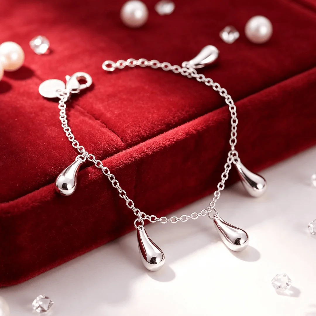 Charms 925 Sterling Silver Wild Five Water Droplets Chain Men's Bracelets Wedding Party Wild Christmas Gifts Fashion Jewelry