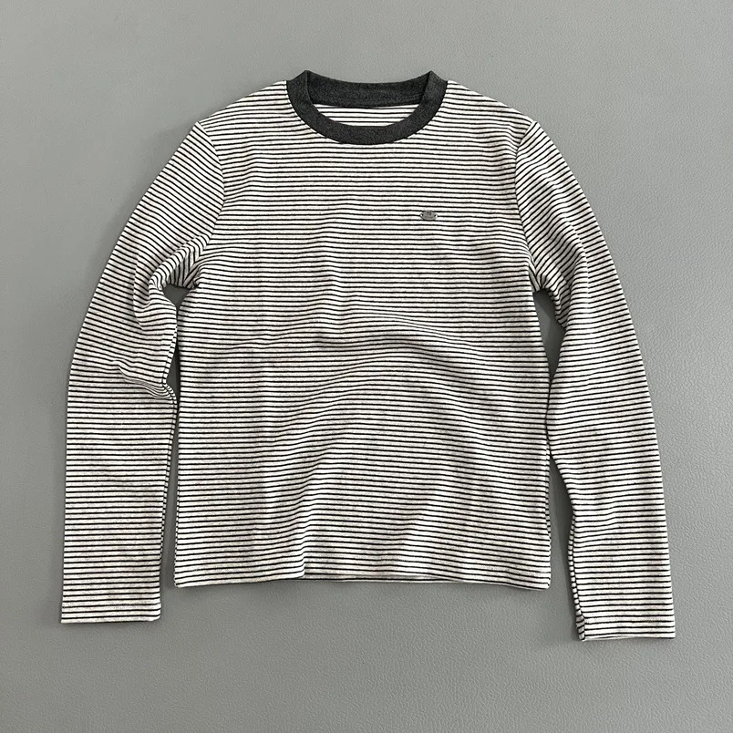 Wear Small Metal Standard Leggings Striped Casual Round-neck Long-sleeved T-shirt Contrast Color Versatile Women