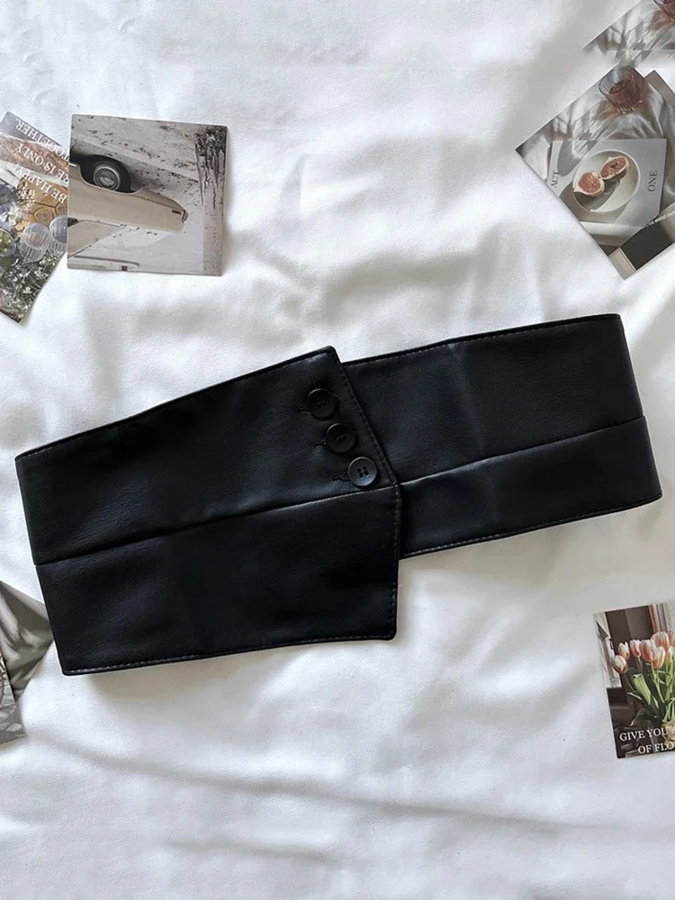 Vestido con pretina negra para mujer, cinturilla decorativa, camisa elástica a la moda, traje, cintura ancha elástica, novedad de 2024