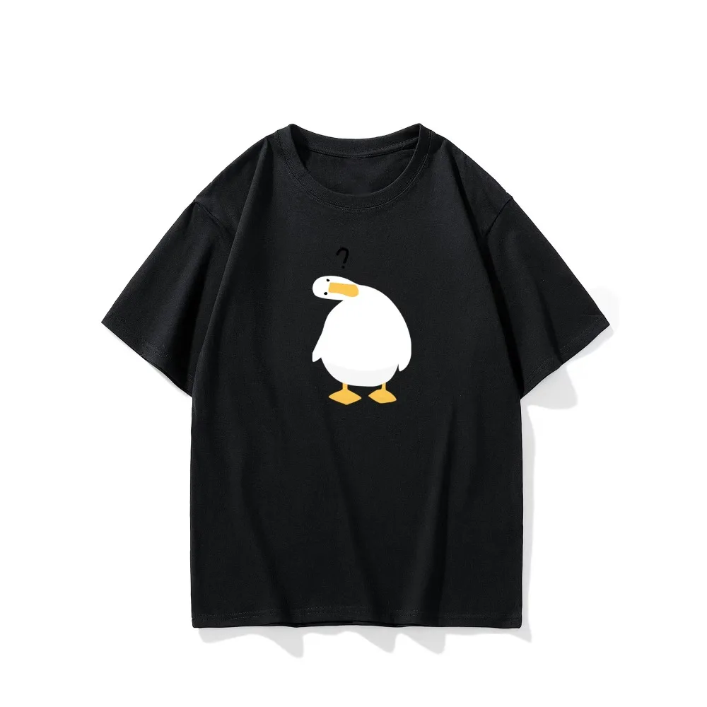 Funny Confused Duck Graphic T-Shirt Humorous Question Mark Animal Tee Kawaii Summer Short Sleeve Top Unisex Casual Loose Shirt