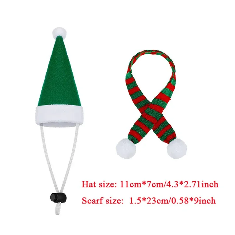 Christmas Pet Chicken Hat Scarf Set Mini Red Green Santa Hat Scarf Xmas Small Animal Hat for Hen Duck Hamster GuineaPig Parrot