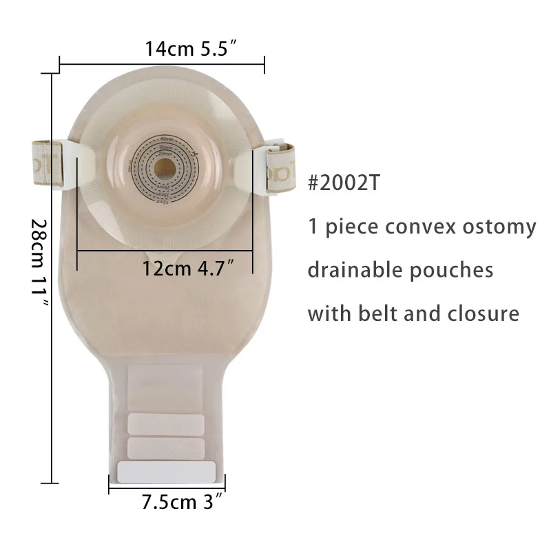 1-Piece Convex Wide Ostomy Drainable Pouch, Standard Wear Flat Hernia Belt, Max 45mm 1.8 Inch (Box of 5)