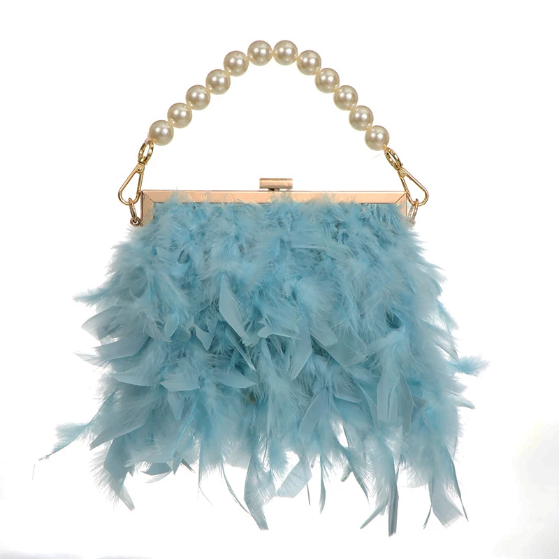 Luxy Moon Feather Handbag Women\'s Evening Clutch Bag White Pearl Chain Shoulder Bag Luxury Women Bags Design Party Purse ZD1647