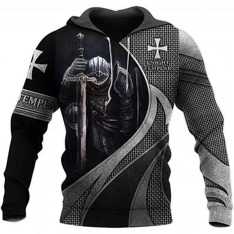 

For Men's Hoodie Knights Templar Crusader Cartoon Manga Anime 3D Graphic Adults Print Y2k Clothes Sportshirt Oversized Clothing