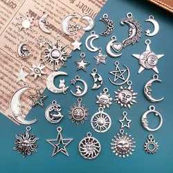 35pcs/lot Charms Star Moon Sun Cloud Planet Mars Silver Color Mixed Pendants DIY Making Findings Tibetan Handmade Jewelry