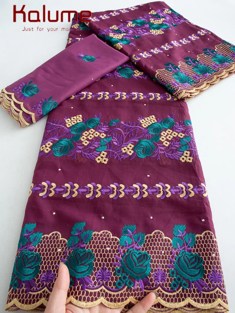 

Kalume 2025 африканская хлопковая кружевная ткань с цветочным кружевом, камни 5 + 2 ярда, швейцарская вуаль, кружевная ткань для шитья свадебного платья F4495