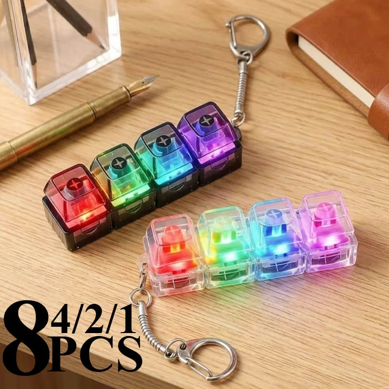 Portable LED Light Up Keychain Fidget Toy Clickable Button Keyboard Design for Stress Anxiety Relief Office Desk Decor Fun Gift