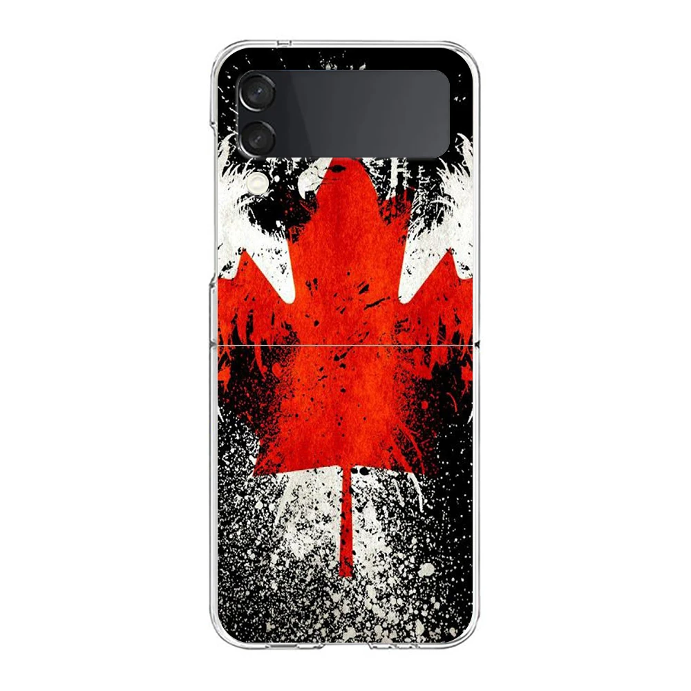 Canada Canadian Flag CA Leaf ZFlip5 ZFlip3 Phone Case For Samsung Z Flip 3 Transparent Hard Shell Z Flip 4 Galaxy Cover Folding