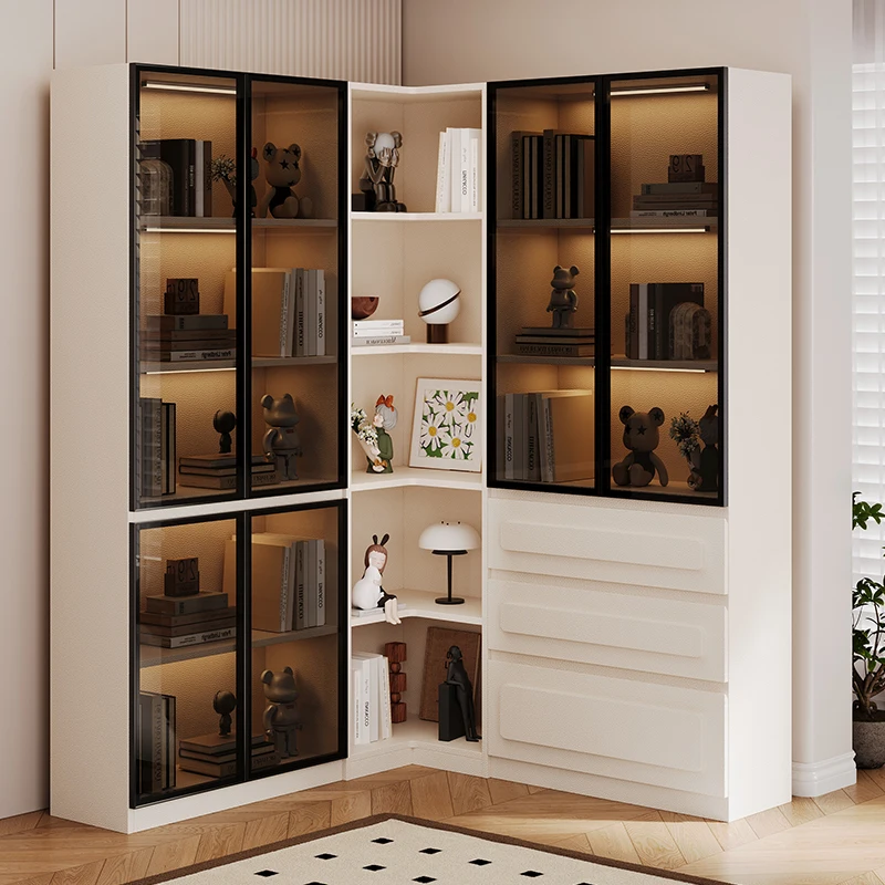 Living room corner bookcase with door combination cabinet integrated whole wall advanced sense bookcase custom locker