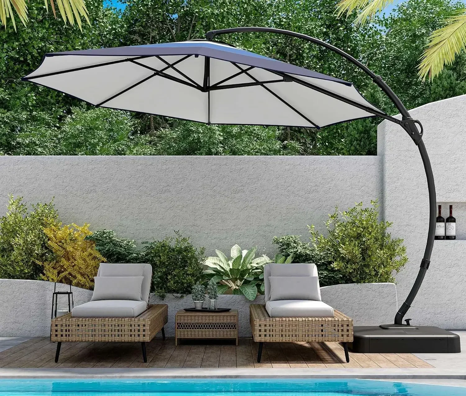 HOME Outdoor Patio Umbrella with Base, 11 FT Deluxe Curvy Cantilever Umbrella Heavy Duty Offset Hanging Umbrella with