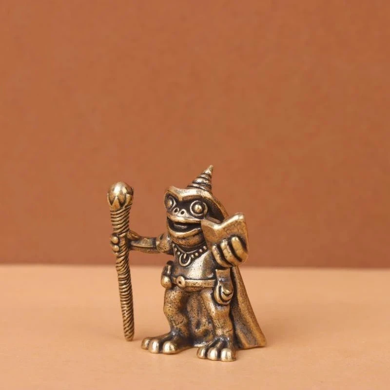 Solid Brass Frog Wizard Statue Handcrafted Retro Design Fine Details For Home Decor Collection Gifts