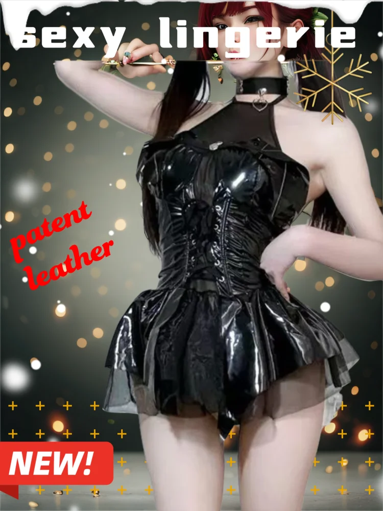 

Черное сексуальное порно-белье из лакированной кожи, униформа демона, ролевая страстная кожа, сексуальный костюм, используемый для сексуальной активности, slut